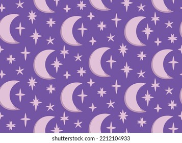 Seamless pattern with moon and stars. Beautiful texture in cartoon style.