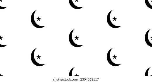 Seamless pattern of the moon and stars in black. Moon and stars. Islam. Muslim.