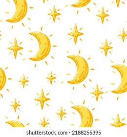Seamless pattern with moon and stars. Cartoon image of night.