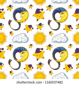 seamless pattern with moon and stars for children's and gift wrapping, printing on fabric and paper