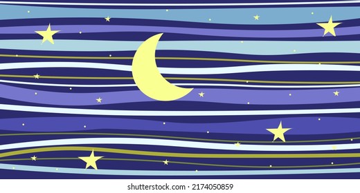 Seamless pattern with moon, stars, clouds. Beautifull illustration for kids. Stellat sky.