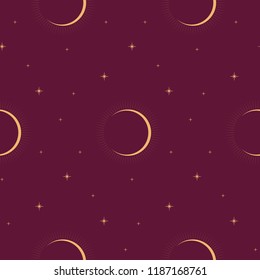 Seamless pattern with moon and stars. Night sky. Vector illustration