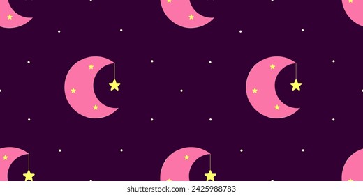 Seamless pattern of moon with stars. Sleep concept. Vector illustration