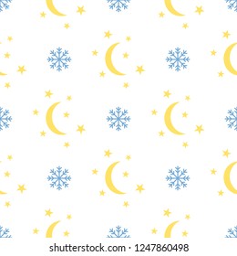 Seamless Pattern - Moon, Stars and Snowflakes - Transparent Background