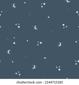 Seamless pattern with moon and stars. Space cosmos night sky textured vector on white and navy background. Design for scrapbooking, decoration, paper goods, background and all your creative projects