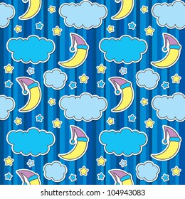 seamless pattern with moons, clouds and stars