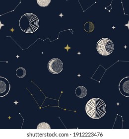 seamless pattern with moons and constellations