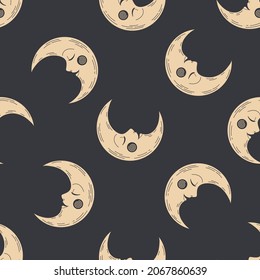 Seamless pattern with moons and grey background