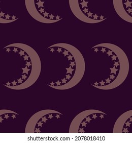 Patrón sin foco con lunas y estrellas al estilo boho. Antecedentes místicos. Diseño moderno para impresión en tela, papel envolvente, tarjeta, papel pintado, embalaje. Ilustración del vector