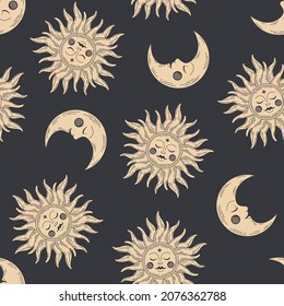 Seamless pattern with moons and suns