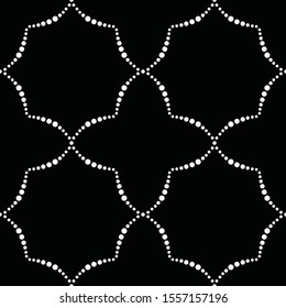 Seamless pattern of Moorish trellis inspired by Alhambra palace wall ceramics, Granada, Spain. Abstract monochrome dotted background. Islamic ornament. Vector illustration.