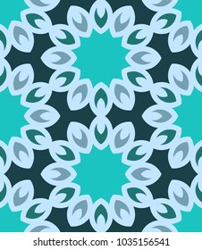 Seamless pattern moroccan ornament. Floral textile print. Islamic vector design. Oriental background with abstract flowers. Hexagonal trefoil swatch. Stained glass vitrage