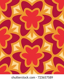Seamless pattern moroccan ornament. Floral textile print. Islamic vector design. Oriental background with abstract flowers. Hexagonal trefoil swatch. Stained glass decor.