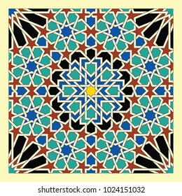 Seamless pattern in Moroccan style. Mosaic tile. Islamic traditional ornament. Geometric background. Vector illustration.
