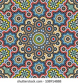 Seamless pattern in Moroccan style. Mosaic tile. Islamic traditional ornament. Geometric background. Vector illustration.