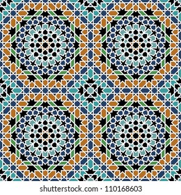 Seamless Pattern In Moroccan Style. Mosaic Tile. Islamic Traditional Ornament. Geometric Background. Vector Illustration.