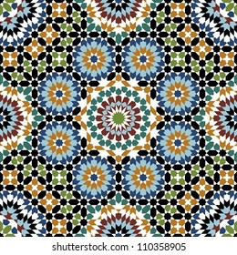 Seamless pattern in Moroccan style. Mosaic tile. Islamic traditional ornament. Geometric background. Vector illustration.