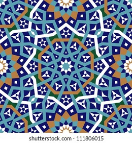 Seamless pattern in Moroccan style. Mosaic tile. Islamic traditional ornament. Geometric background. Vector illustration.