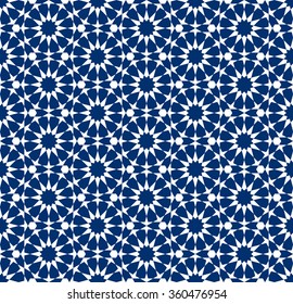 Seamless pattern in Moroccan style. Mosaic tile.
Islamic traditional ornament. Geometric background.
Vector illustration. 