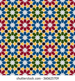 Seamless pattern in Moroccan style. Mosaic tile. Islamic traditional ornament. Geometric background. Vector illustration. 