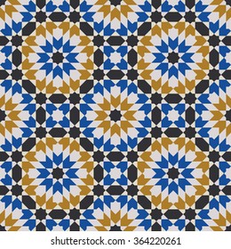 Seamless pattern in Moroccan style. Mosaic tile. Islamic traditional ornament. Geometric background. Vector illustration. 