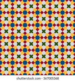 Seamless pattern in Moroccan style. Mosaic tile.
Islamic traditional ornament. Geometric background.
Vector illustration. 