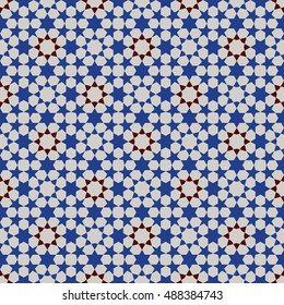 Seamless pattern in Moroccan style. Mosaic tile.
Islamic traditional ornament. Geometric background.
Vector illustration. 