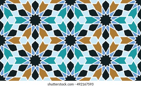 Seamless pattern in Moroccan style. Mosaic tile. Islamic traditional ornament. Geometric background