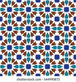 Nahtloses Muster im marokkanischen Stil. Mosaikfliese.
Traditionelle islamische Ornamente. Geometrischer Hintergrund.
  Vektorgrafik. 