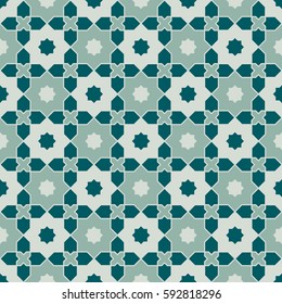 Seamless pattern in Moroccan style. Mosaic tile.
Islamic traditional ornament. Geometric background.
Vector illustration. 