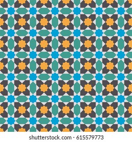 Patrón sin fisuras en estilo marroquí. Azulejo de mosaico.
Ornamento tradicional islámico. Fondo geométrico.
Ilustración vectorial. 