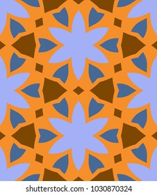 Seamless pattern morrocan ornament. Floral textile print. Islamic vector design. Oriental background with abstract flowers. Hexagonal trefoil swatch. Stained glass vitrage.
