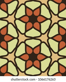 Seamless pattern morrocan ornament. Floral textile print. Islamic vector design. Oriental background with abstract flowers. Hexagonal trefoil swatch. Stained glass vitrage.