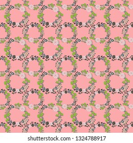 Seamless pattern morrocan ornament. Floral textile print. Pink, green and gray stained glass vitrage. Islamic vector oriental background with abstract flowers.