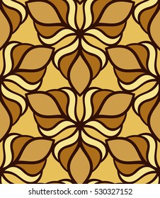 Seamless pattern morrocan ornament. Floral textile print. Islamic vector design. Oriental background with abstract flowers. Hexagonal swatch. Stained glass vitrage.