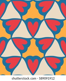 Seamless pattern morrocan ornament. Floral textile print. Islamic vector design. Oriental background with abstract flowers. Hexagonal trefoil swatch. Stained glass vitrage.