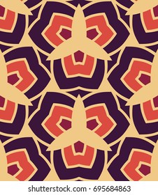 Seamless pattern morrocan ornament. Floral textile print. Islamic vector design. Oriental background with abstract flowers. Hexagonal trefoil swatch. Stained glass vitrage.