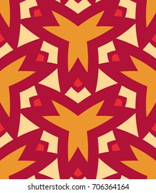 Seamless pattern morrocan ornament. Floral textile print. Islamic vector design. Oriental background with abstract flowers. Hexagonal trefoil swatch. Stained glass vitrage.