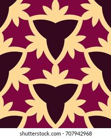 Seamless pattern morrocan ornament. Floral textile print. Islamic vector design. Oriental background with abstract flowers. Hexagonal trefoil swatch. Stained glass vitrage.