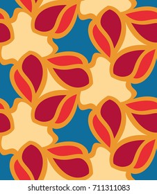 Seamless pattern morrocan ornament. Floral textile print. Islamic vector design. Oriental background with abstract flowers. Hexagonal trefoil swatch. Stained glass vitrage.