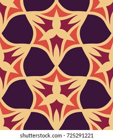 Seamless pattern morrocan ornament. Floral textile print. Islamic vector design. Oriental background with abstract flowers. Hexagonal trefoil swatch. Stained glass vitrage.