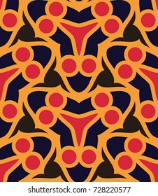 Seamless pattern morrocan ornament. Floral textile print. Islamic vector design. Oriental background with abstract flowers. Hexagonal trefoil swatch. Stained glass vitrage
