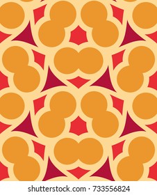 Seamless pattern morrocan ornament. Floral textile print. Islamic vector design. Oriental background with abstract flowers. Hexagonal trefoil swatch. Stained glass vitrage.