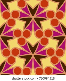 Seamless pattern morrocan ornament. Floral textile print. Islamic vector design. Oriental background with abstract flowers. Hexagonal trefoil swatch. Stained glass vitrage.