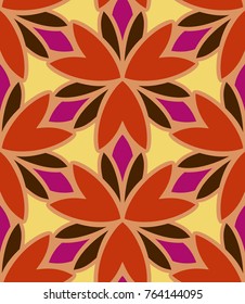 Seamless pattern morrocan ornament. Floral textile print. Islamic vector design. Oriental background with abstract flowers. Hexagonal trefoil swatch. Stained glass vitrage.