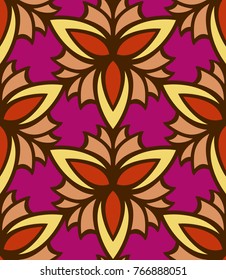 Seamless pattern morrocan ornament. Floral textile print. Islamic vector design. Oriental background with abstract flowers. Hexagonal trefoil swatch. Stained glass vitrage.