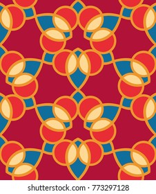 Seamless pattern morrocan ornament. Floral textile print. Islamic vector design. Oriental background with abstract flowers. Hexagonal trefoil swatch. Stained glass vitrage.