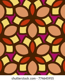 Seamless pattern morrocan ornament. Floral textile print. Islamic vector design. Oriental background with abstract flowers. Hexagonal trefoil swatch. Stained glass vitrage.