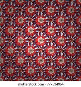 Seamless pattern morrocan ornament. Islamic vector oriental background with abstract flowers. Red, blue and white stained glass vitrage. Floral textile print.