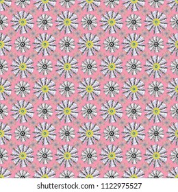 Seamless pattern morrocan ornament. White, pink and gray stained glass vitrage. Islamic vector oriental background with abstract flowers. Floral textile print.